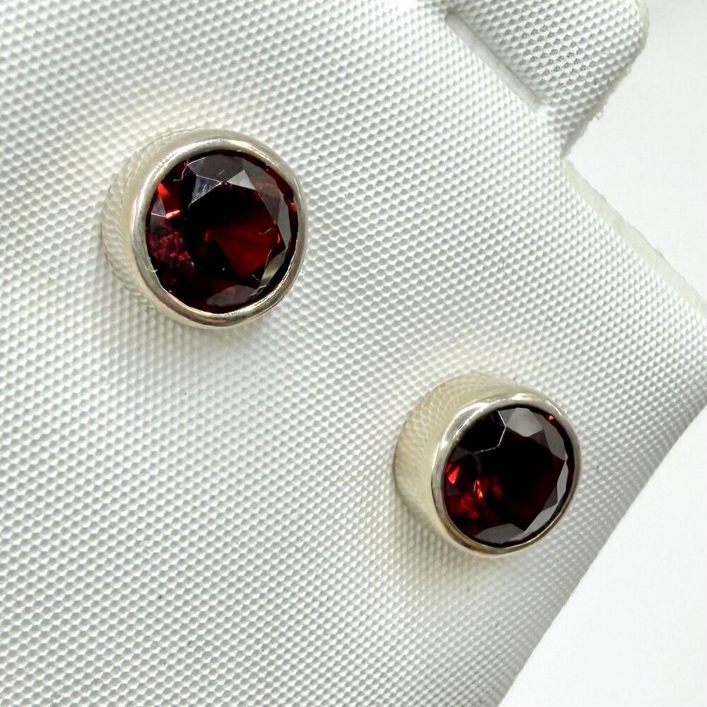 925 Sterling Silver 2.00 CTW Pyrope Garnet Stud Earrings Round Red Vintage